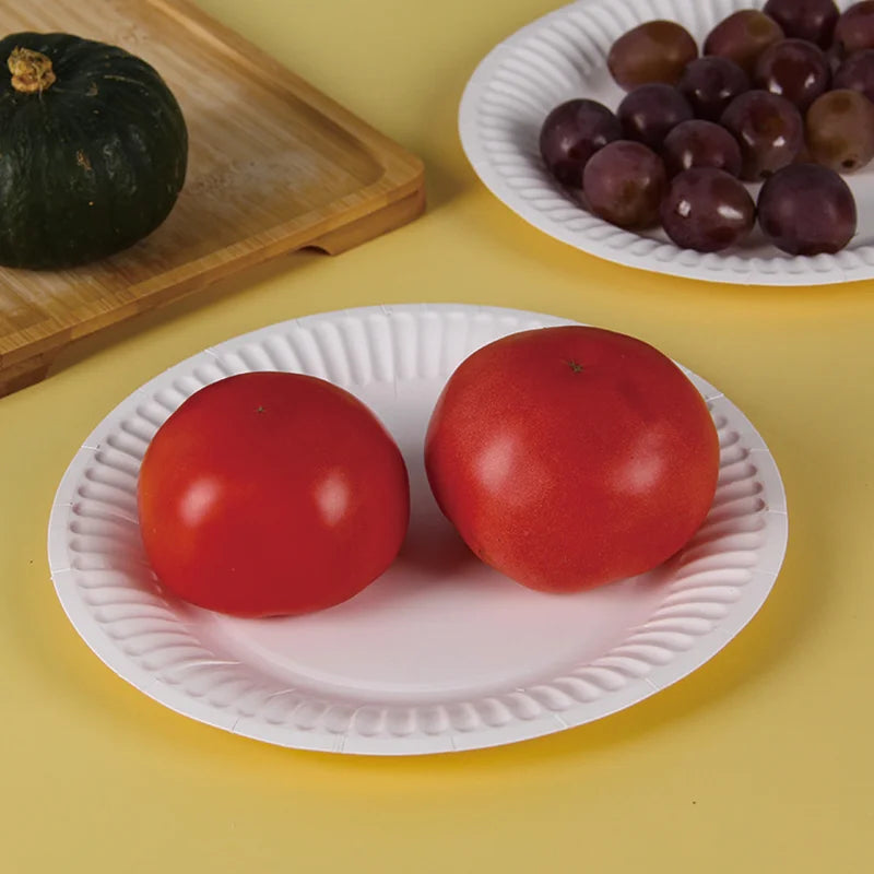 50pcs Paper Plate, Disposable Party Tableware, Bone Spitting Plate, Picnic Plate, Children's Drawing Diy White Cardboard, Decora