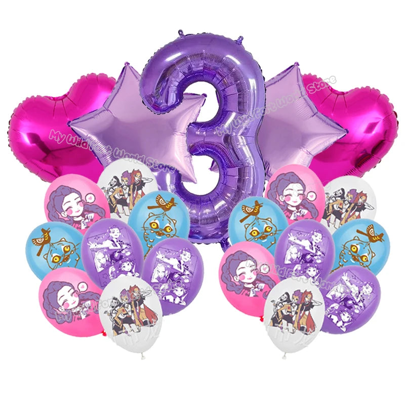 Kpop Demon Hunters Birthday Balloons Decoration Set Music Girl Number Aluminum Film Ballons Kids Party Supplies Gift Favor Decor
