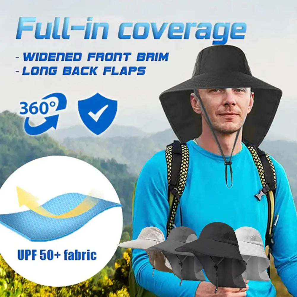 Outdoor Fisherman Hat Wide Brim Bucket Hat With Neck Hiking Cover