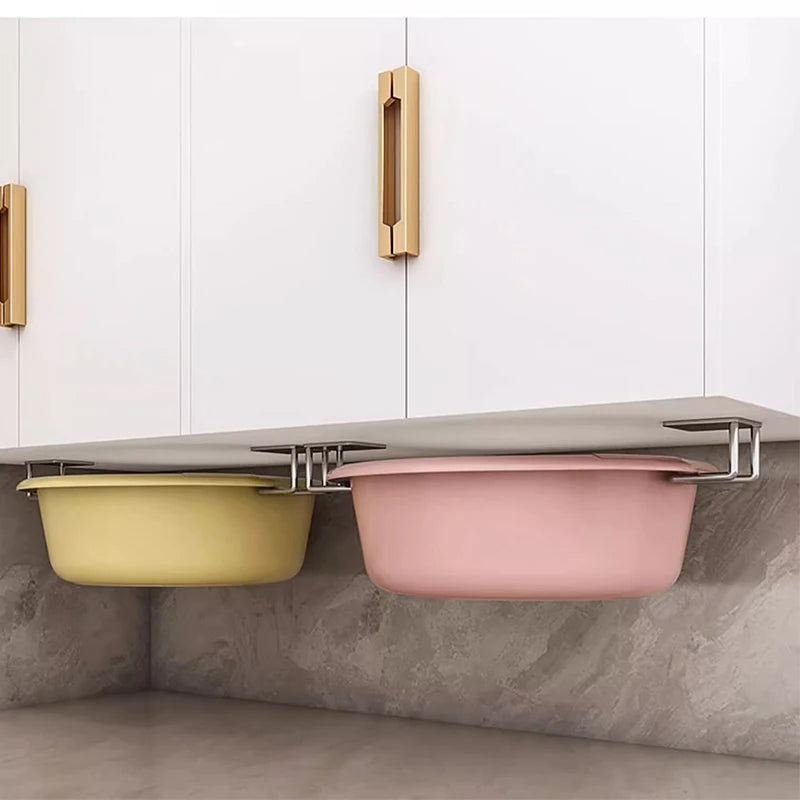 Kitchen Non Perforated Stainless Steel Storage Rack, Wall Mounted Pot Cover Rack, Cabinet Bottom Cutting Board Storage Rack