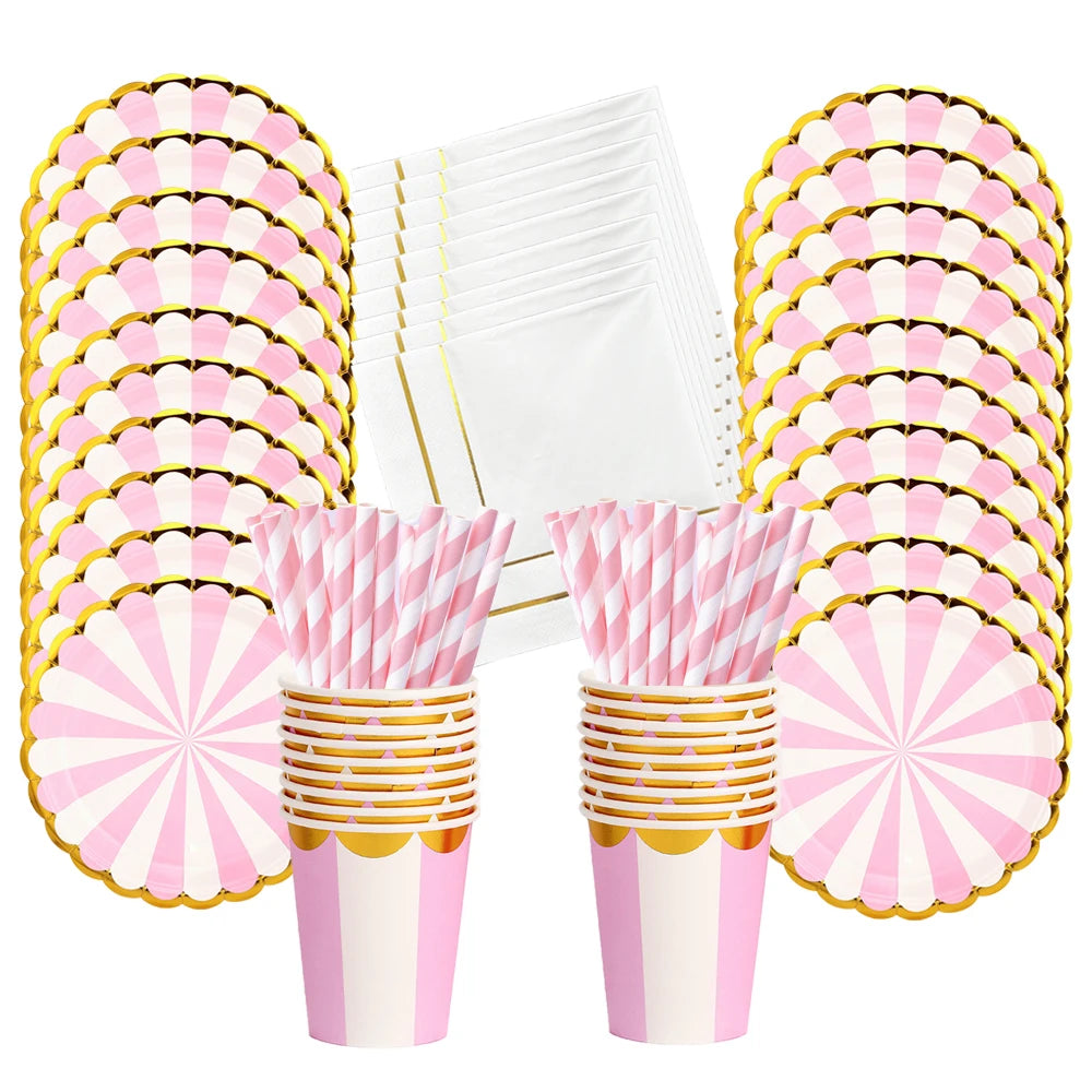 Light Pink Blue Baby Shower Girl Boy Guest Party Happy Birthday Disposable Tableware Set Paper Plate Cup Birthday Decoration