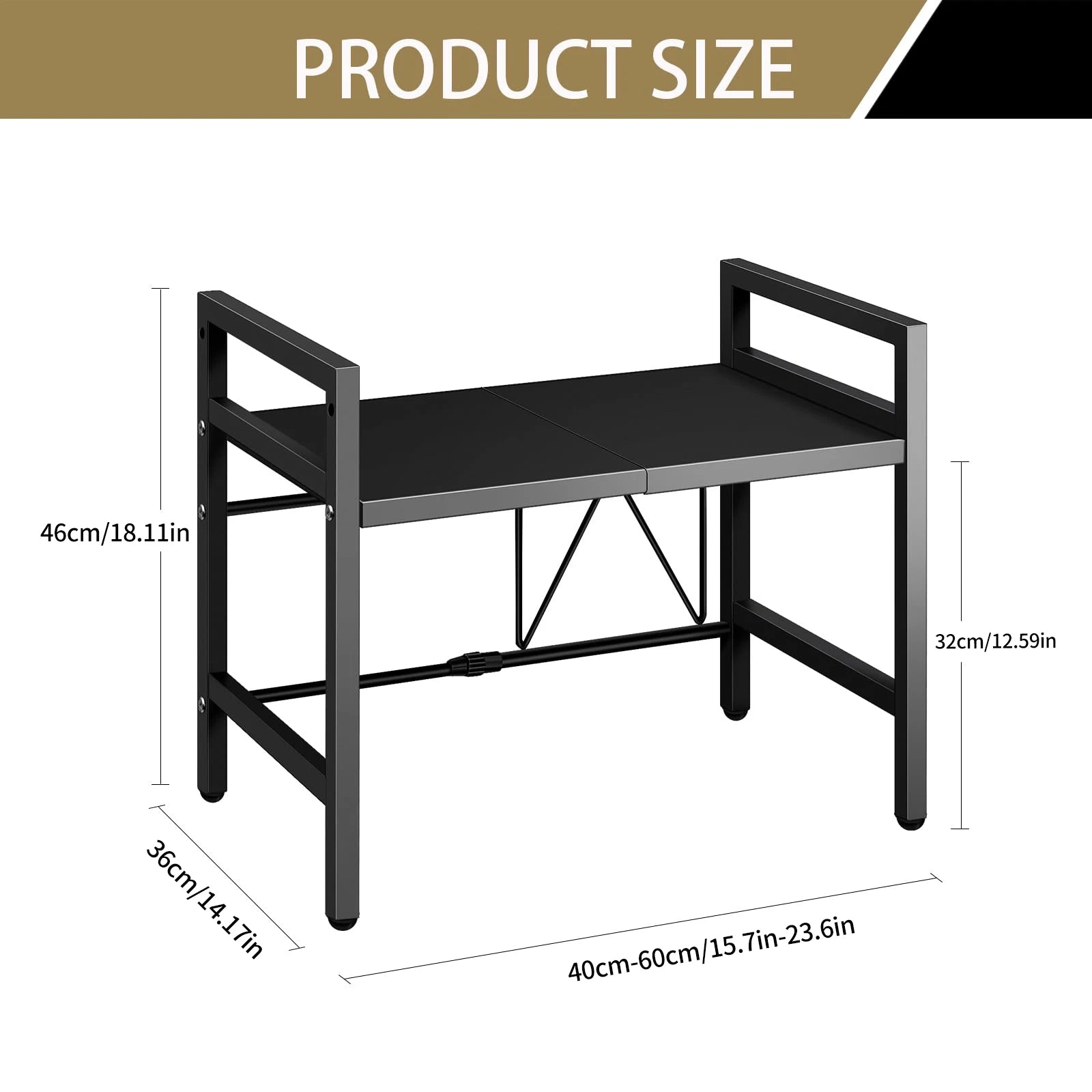 Microwave shelf kitchen shelf standing Flexible Extendable For countertop microwave shelf Kitchen shelf Matte Black