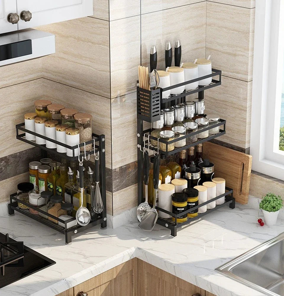 Kitchen Spice Rack Kitchen Storage Rack Household Accessories Multifunctional Dish Cutlery Knife Spoon Sink Rack Set Organizer