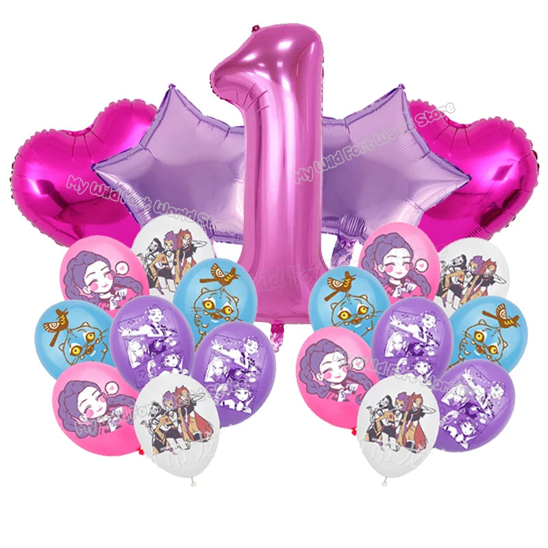Kpop Demon Hunters Birthday Balloons Decoration Set Music Girl Number Aluminum Film Ballons Kids Party Supplies Gift Favor Decor