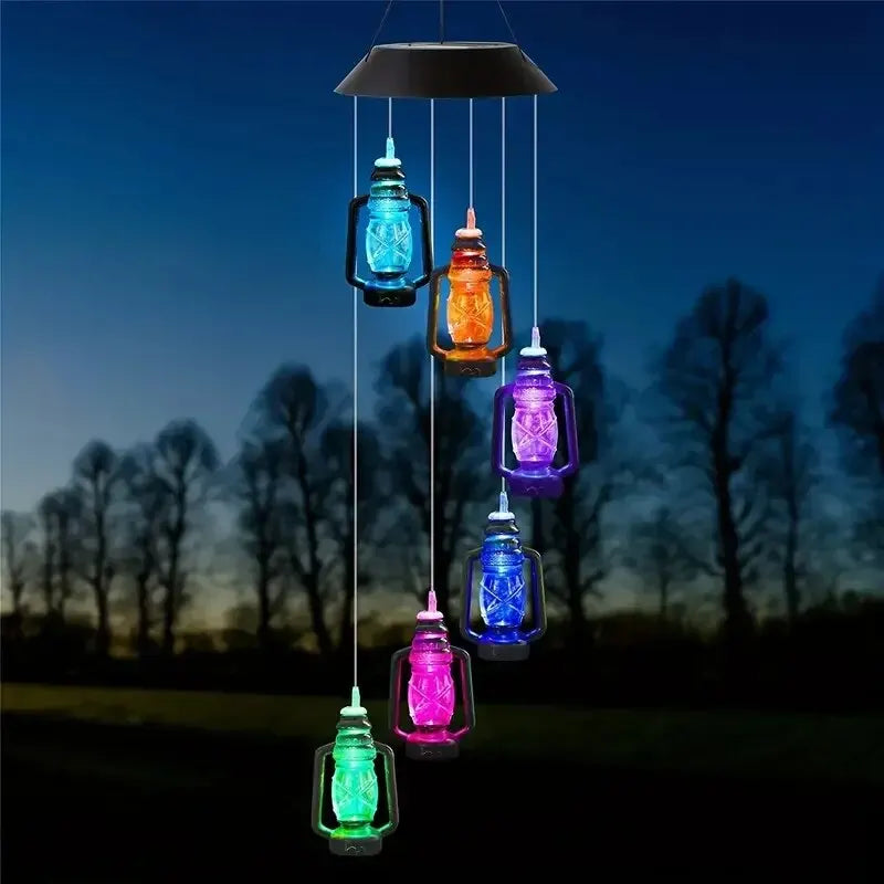 Solar Wind Chime Kerosene Lamp Retro Solar Courtyard Lamp Home Porch Garden Decoration Hanging Lantern Outdoor Decoration