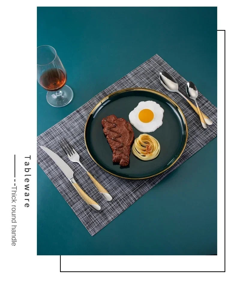 Kitchen Tableware Cutlery Set  Cutlery Set Stainless Steel Luxury Dinnerware Fork Spoon Knife Western Dinner Set Gold