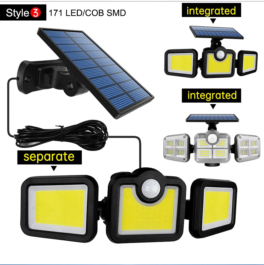 122/333LED Solar Lights Outdoor Motion Sensor Human Induction 3 Modes IP65 Waterproof Solar Power Garage Yard Corridor Wall Lamp