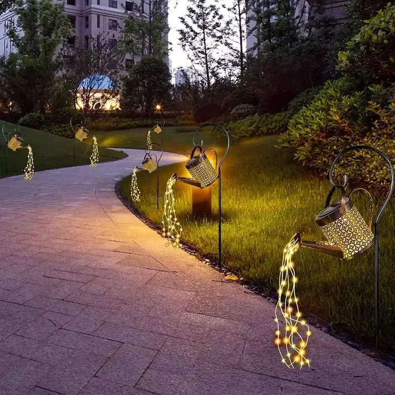 Solar LED Watering Can Lamp Iron Star Pot Shower Light Ground Lamp Outdoor Garden Decoration Landscape Lamp Trail Lawn Yard