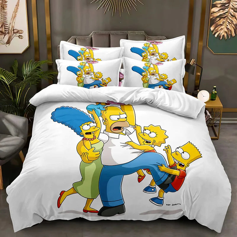 Cartoon SS-Simpson Printing Bedding Set, Comforter Bed Duvet Cover and pillow case 50 x 75cm for Kids Girl Boys Bedding set Gift