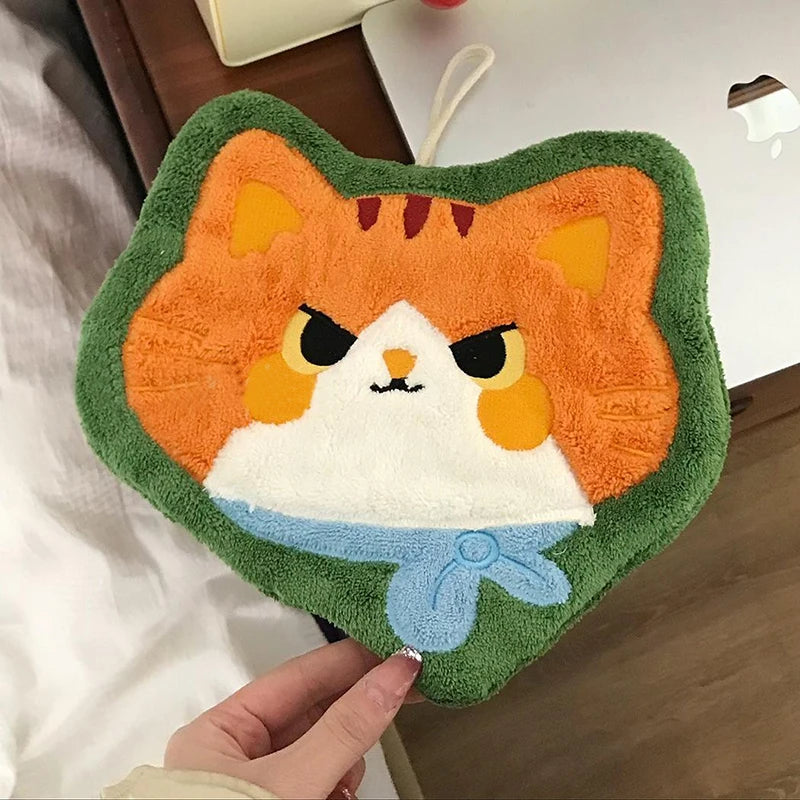 Cartoon Kitty Hand Towel Bathroom Soft Water-absorbing Towel Coral Fleece Handkerchief Hanging Kitchen Washing Hand Cloth Rag