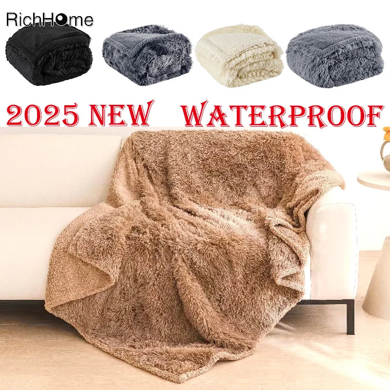 2025 New Luxury Rectangle Napping Blanket Waterproof Blankets for Couple, Throw Shaggy Warm Blankets Lovers Microfibre-Blanket