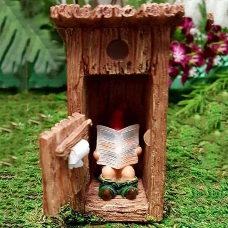 Reading Book Gnome Statue Sculpture Forgot Closing Door Resin Funny Vivid Naughty Dwarf Figurine Ornament Garden Decor Art Craft