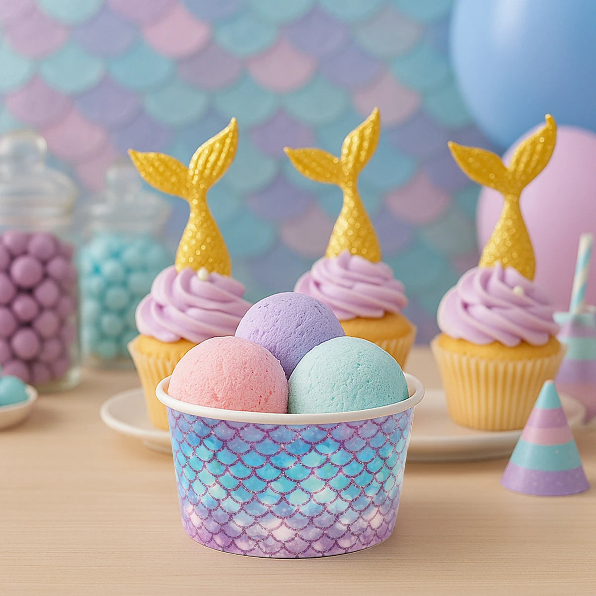 10pcs Mermaid Paper Snack Bowls Disposable Dessert Food Paper Cups Birthday Party Supplies Mermaid Theme Birthday Party Decors