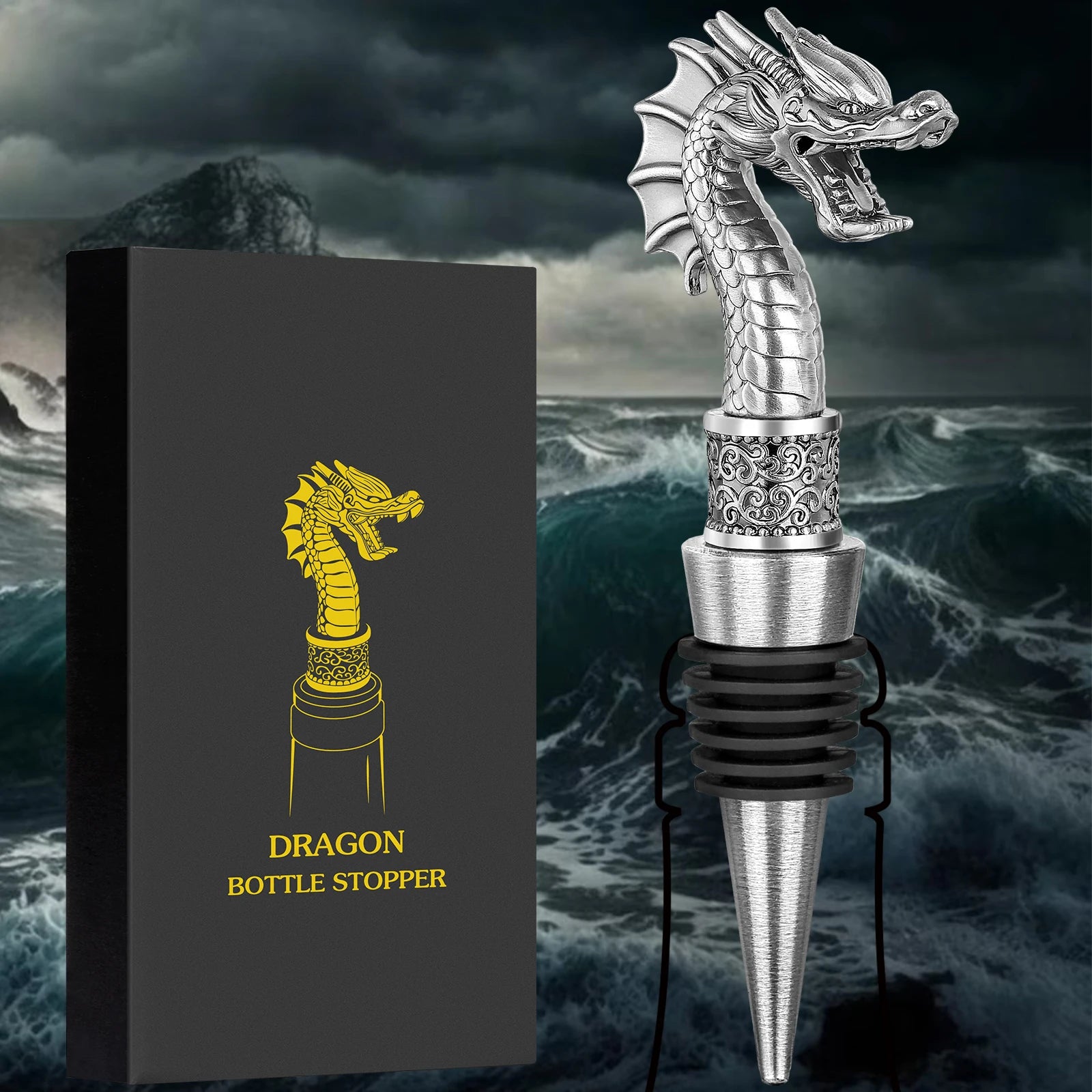 LKKCHER Useful 2-in-1 Dragon Head Wine Stopper and Opener Fashion Home Bar Ornaments Bottle Saver 2024 New Year Gifts for Men