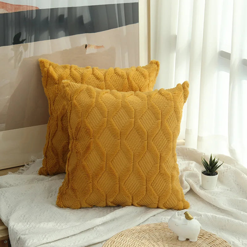 1pc Diamond pattern Luxury Faux Fur Throw Pillow Cover, Deluxe Decorative Plush PillowCase, home decoration 18*18inch