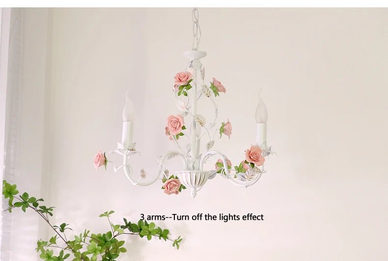 Rural Bedroom Chandelier French Living Room Children's Room Iron Flowers Plants Warm American Retro Fresh Ceramic Pendant Lamps