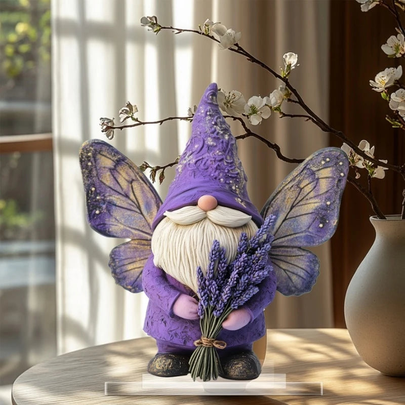 1pc Charming Purple Lavender Gnome Figurine - 2D Flat Acrylic Bohemian Garden-Themed Decor for Living Room, Study Outdoor Spaces