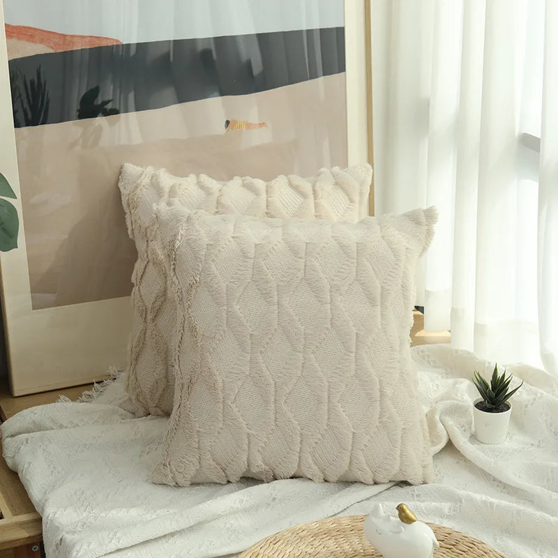 1pc Diamond pattern Luxury Faux Fur Throw Pillow Cover, Deluxe Decorative Plush PillowCase, home decoration 18*18inch