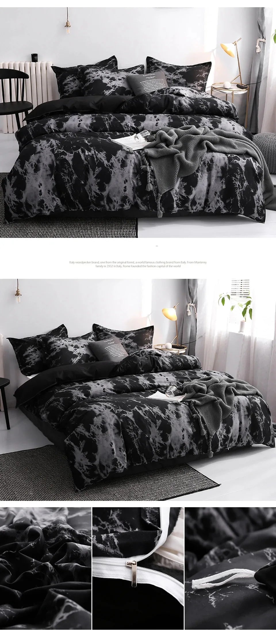 Luxury Black Bedding Comforter Set with Pillow Case SIngle Full Size Bed Linen Duvet Cover Set Queen/King Double Single Bed