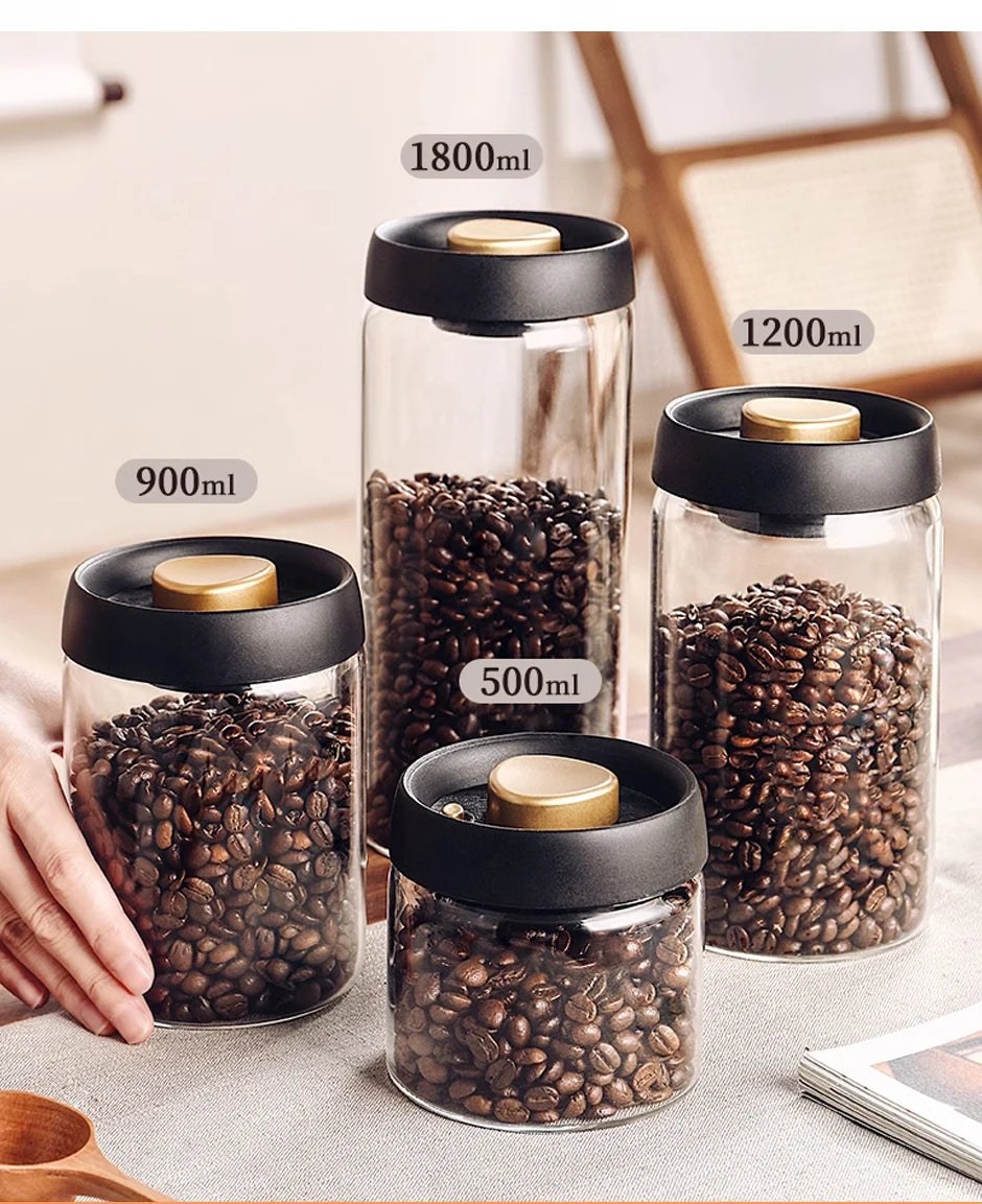 Vacuum Sealed Jar Coffee Bean Storage Bottle Kitchen Food Grain Tea Glass Jar Fresh Storage Jar Kitchen Accessories