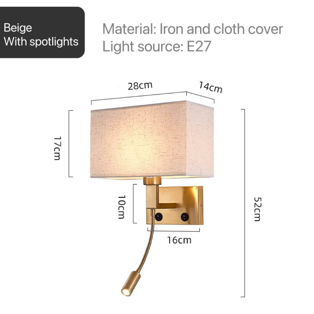 Modern Bedroom Bedside Hotel Wall Lamp Decoration Fabric Sconce Lights Reading Lighting Spotlight Simple Cotton Luminaire Indoor