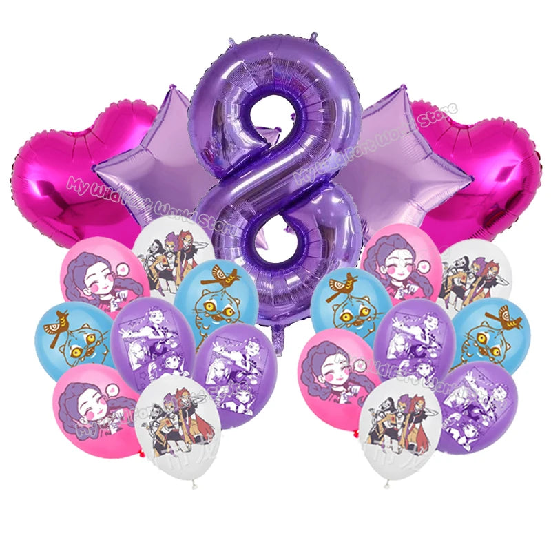 Kpop Demon Hunters Birthday Balloons Decoration Set Music Girl Number Aluminum Film Ballons Kids Party Supplies Gift Favor Decor