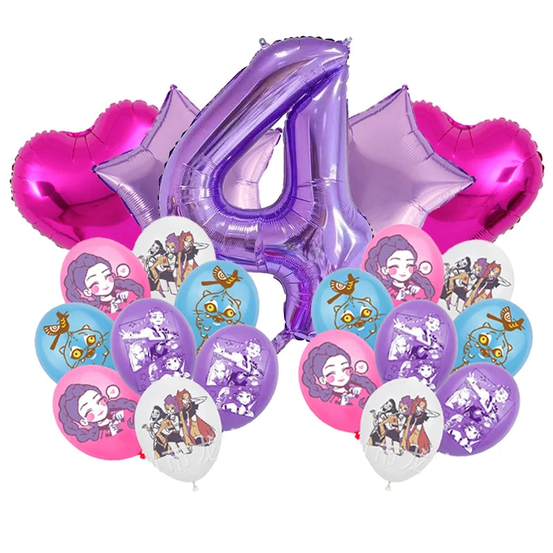 Kpop Demon Hunters Birthday Balloons Decoration Set Music Girl Number Aluminum Film Ballons Kids Party Supplies Gift Favor Decor