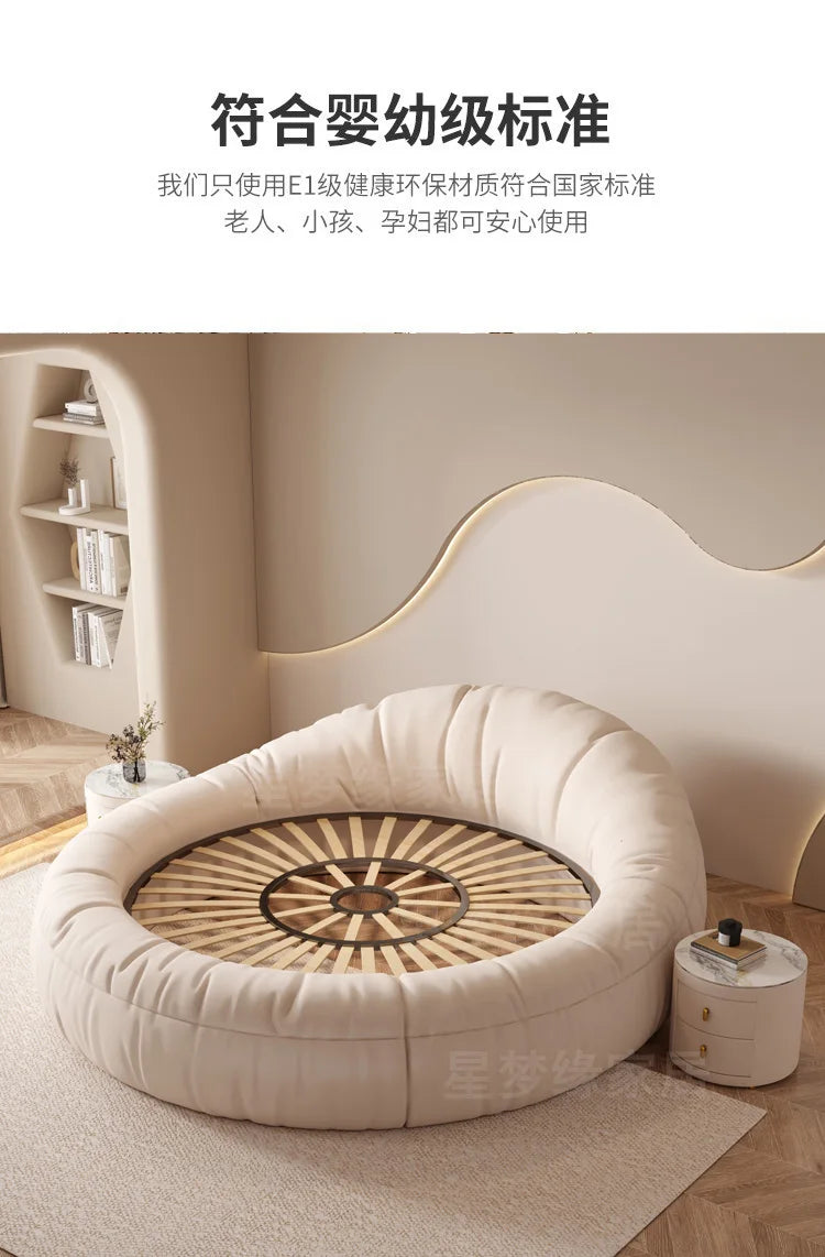 Minimalist white round bed 220x220cm high-end fashion creativity bedroom beds modern home camas moderrnas inteligentes furniture