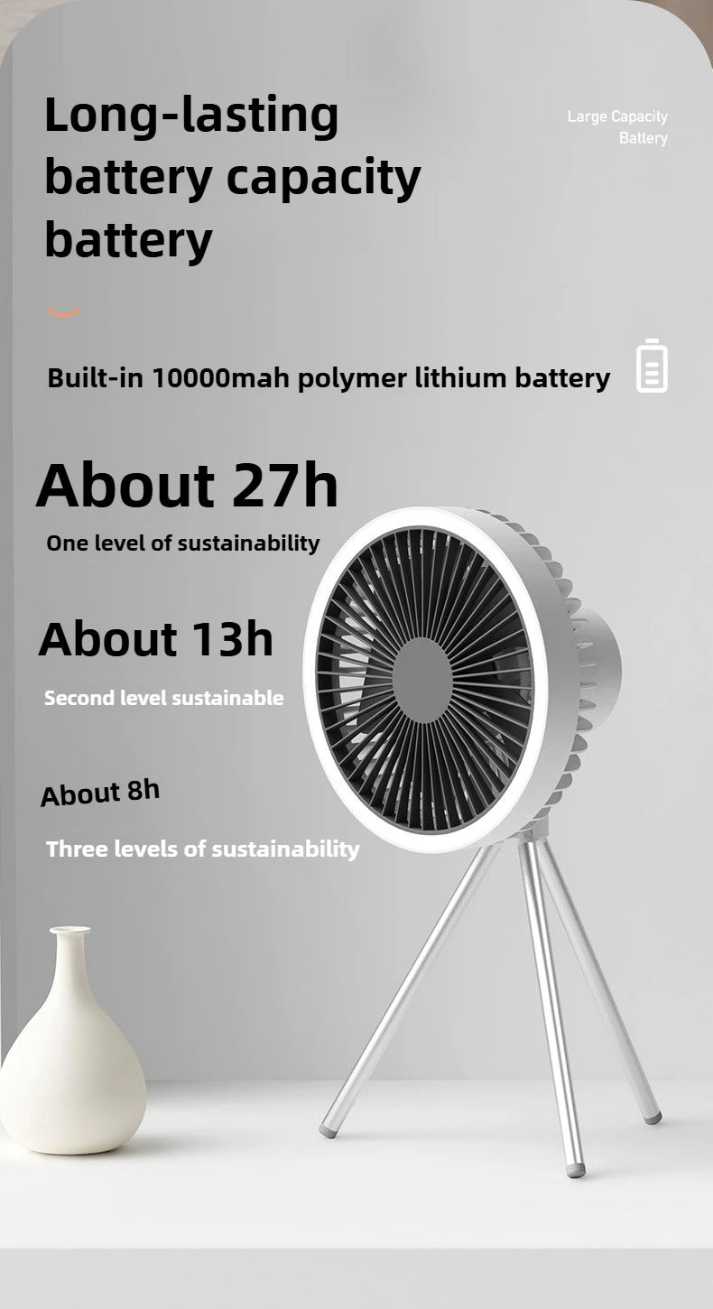 New 10000mAh Camping Fan with Power Bank LED Lighting Rechargeable Desktop Portable Circulator Outdoor Ceiling Electric Fan 2025