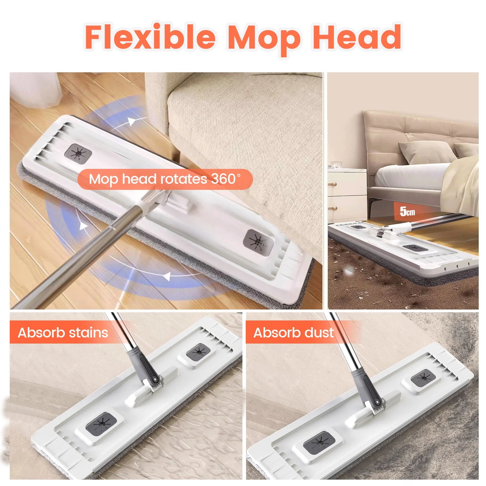 Floor Flat Squeeze Mop with Bucket Hand Free Lazy Cleaning Mop Microfiber 360 Rotating Self-Wringing Mop House Cleaning