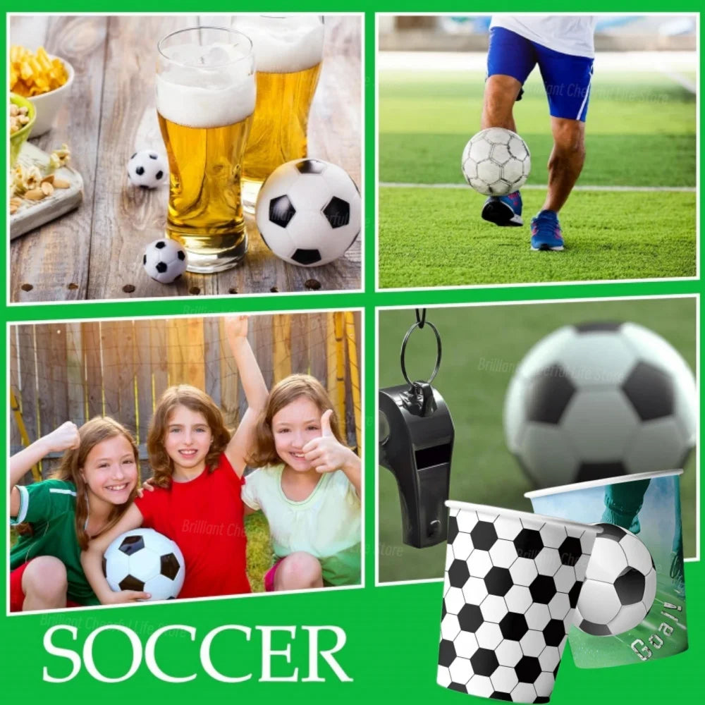 Soccer ball Theme Disposable Tableware Set - Football Party 9oz Paper Cup For Sports Birthday Party Favors Decoration Supplies