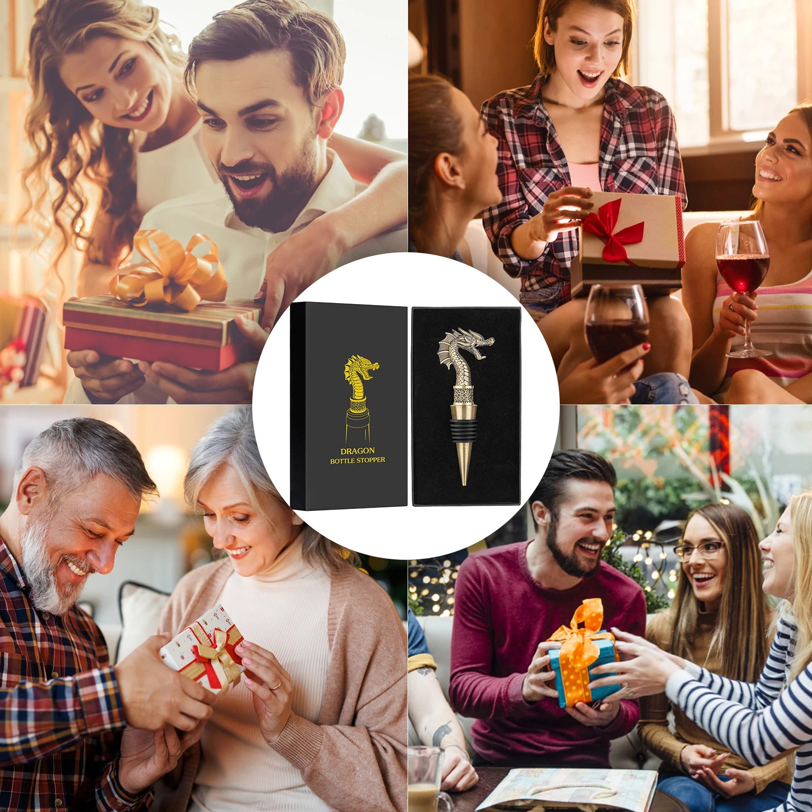 LKKCHER Useful 2-in-1 Dragon Head Wine Stopper and Opener Fashion Home Bar Ornaments Bottle Saver 2024 New Year Gifts for Men