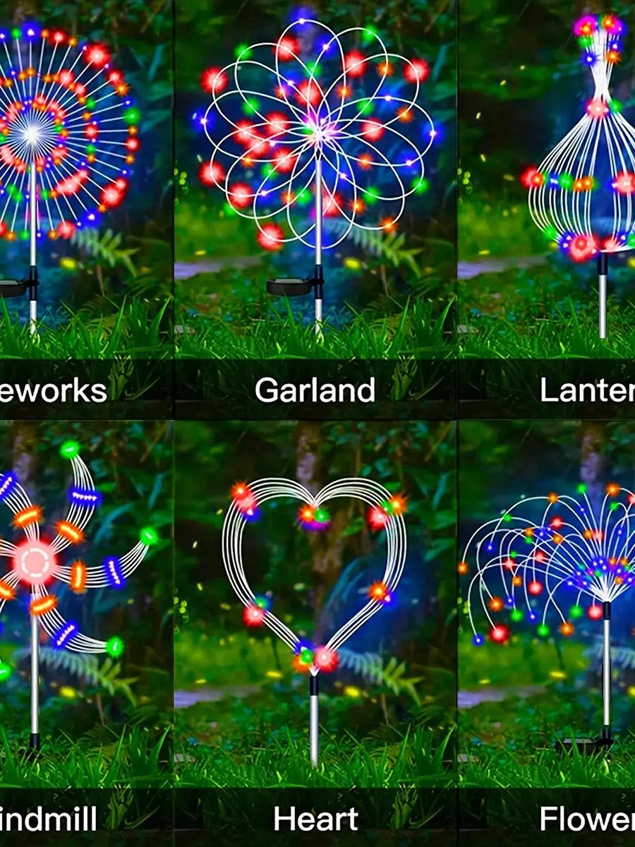 1 Pack Solar Firework Light Outdoor, Waterproof Solar Garden Flower Lights
