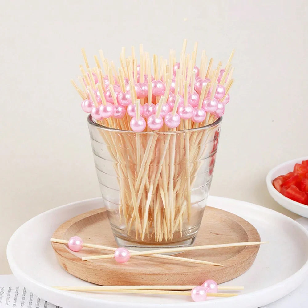 100pcs /50pcs Bamboo Fruit Fork Cocktail Prikker Skewers Disposable Fruit Fork Cocktail Prikkers Forks Food Picks Wedding Party
