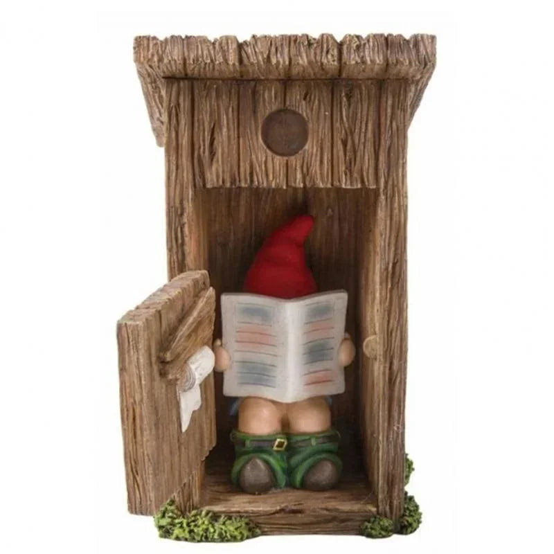 Reading Book Gnome Statue Sculpture Forgot Closing Door Resin Funny Vivid Naughty Dwarf Figurine Ornament Garden Decor Art Craft