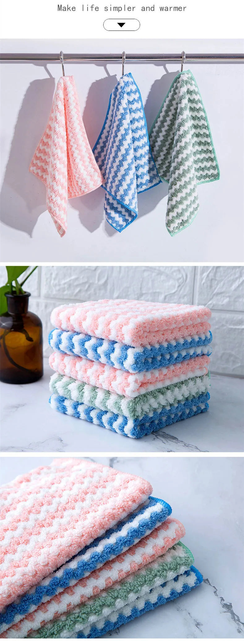 Coral Fleece Dishcloths Thickened Kitchen Cleaning Towel Absorbent Non-stick Oil Microfiber Rag Pan Pot Dish Wipe Cloth