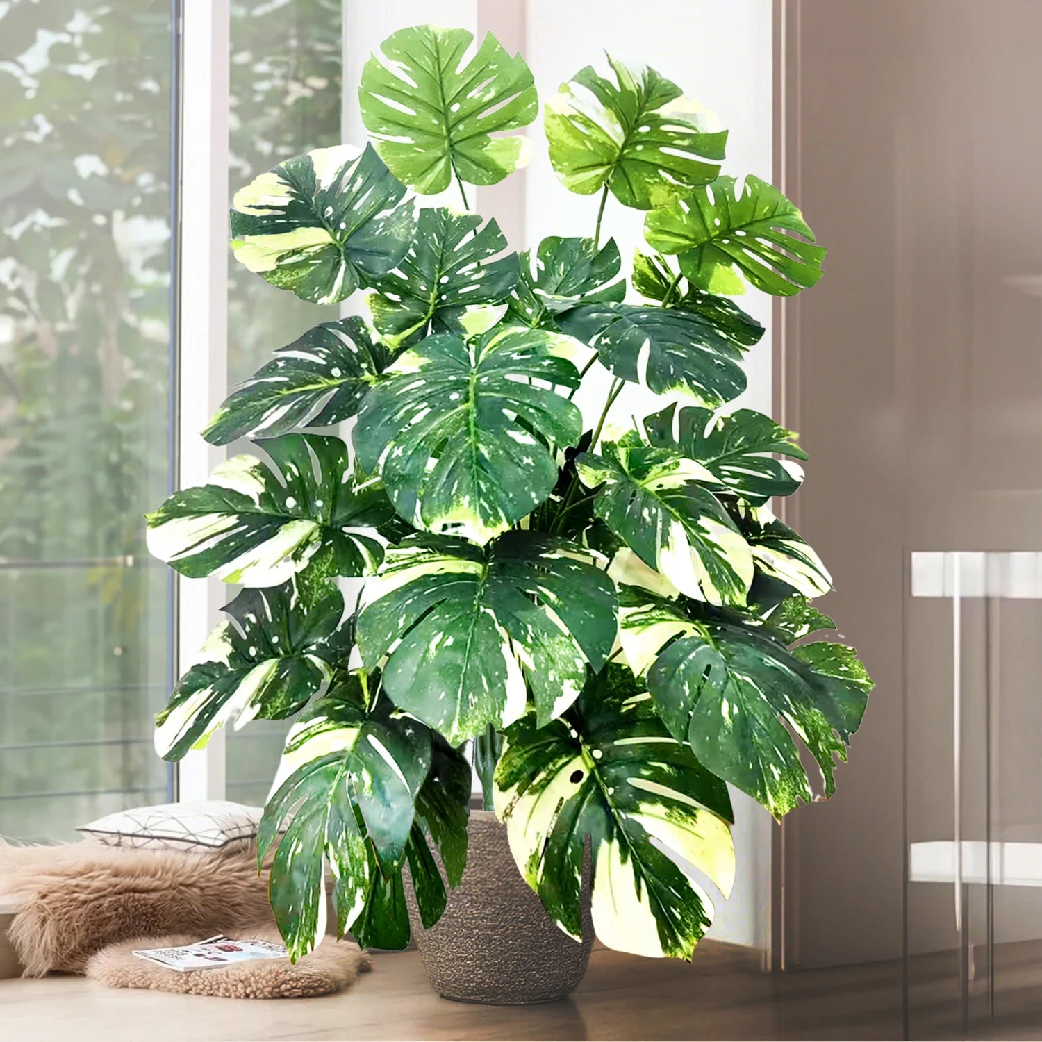 40-103cm /40.5in Artificial Monstera Plants Fake Palm Tree Plastic Turtle Leaves Green Tall Plants For Home Garden Room Decor