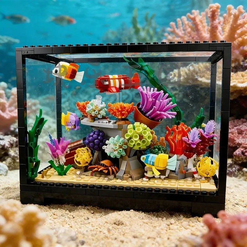 4154PCS 10366 Tropical Aquarium Fish Tank Model Marine Animals Children's Assembly Building Blocks Toy Gift