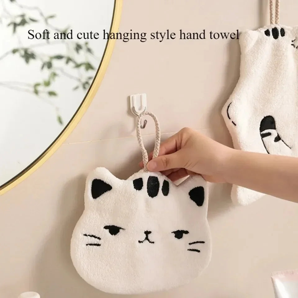 Hanging Hand Towel Home Coral Fleece Hands Towel Kitchen Hanging Washcloth Double-layer Thickened Speed Absorbent Handkerchief