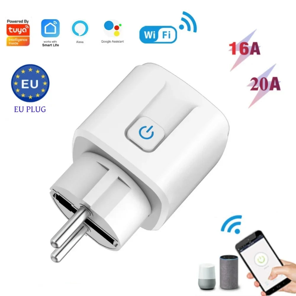 16A/20A Smart Home Socket Multifunctional WiFi EU Plug Outlet Remote Control Timer Power Monitor Support Voice Smart Home