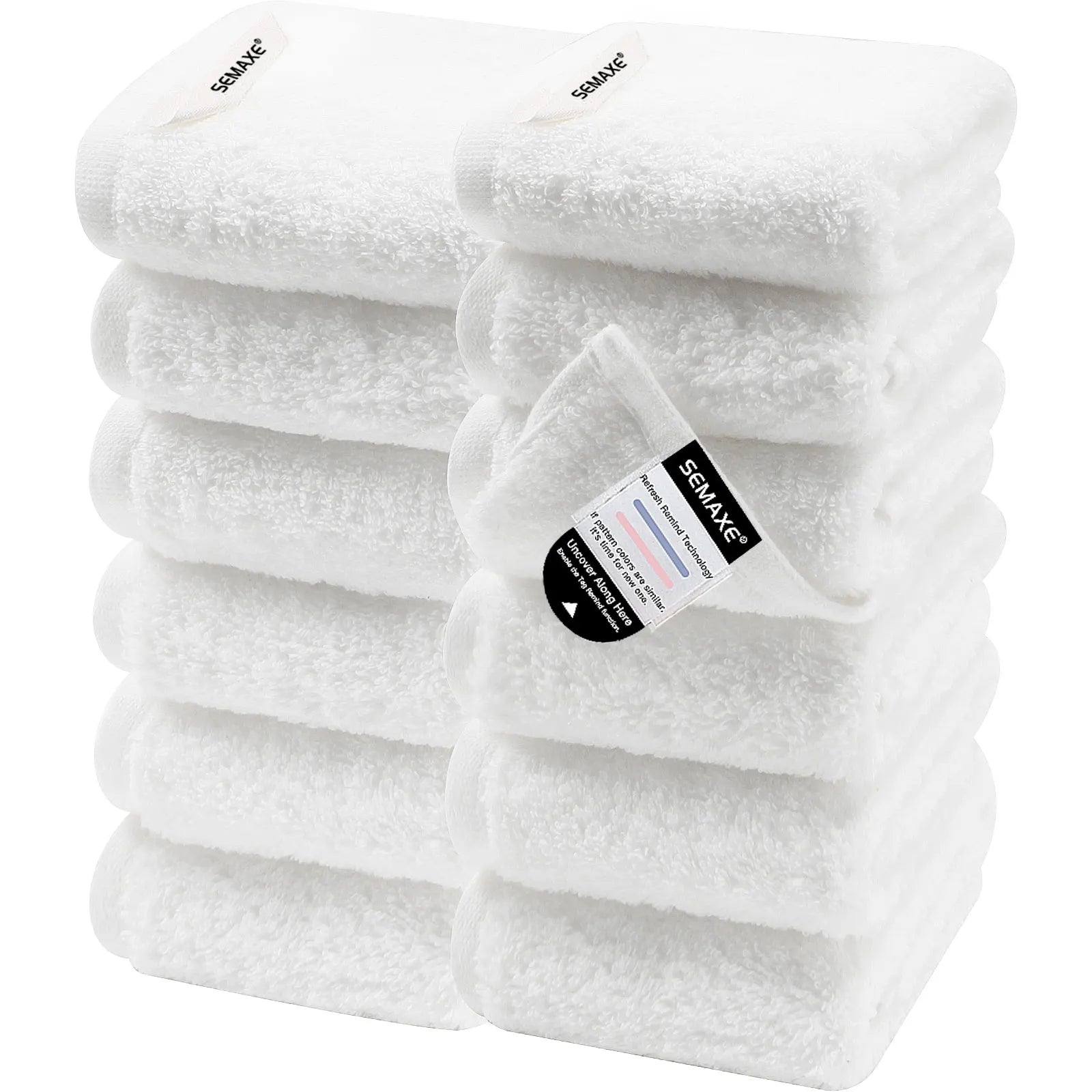 12 Pack Cotton Washcloths Solid Bulk Set SEMAXE 100% Cotton Ultra Soft Face Towels Absorbency for Bathroom Spa Cleaning Supplies