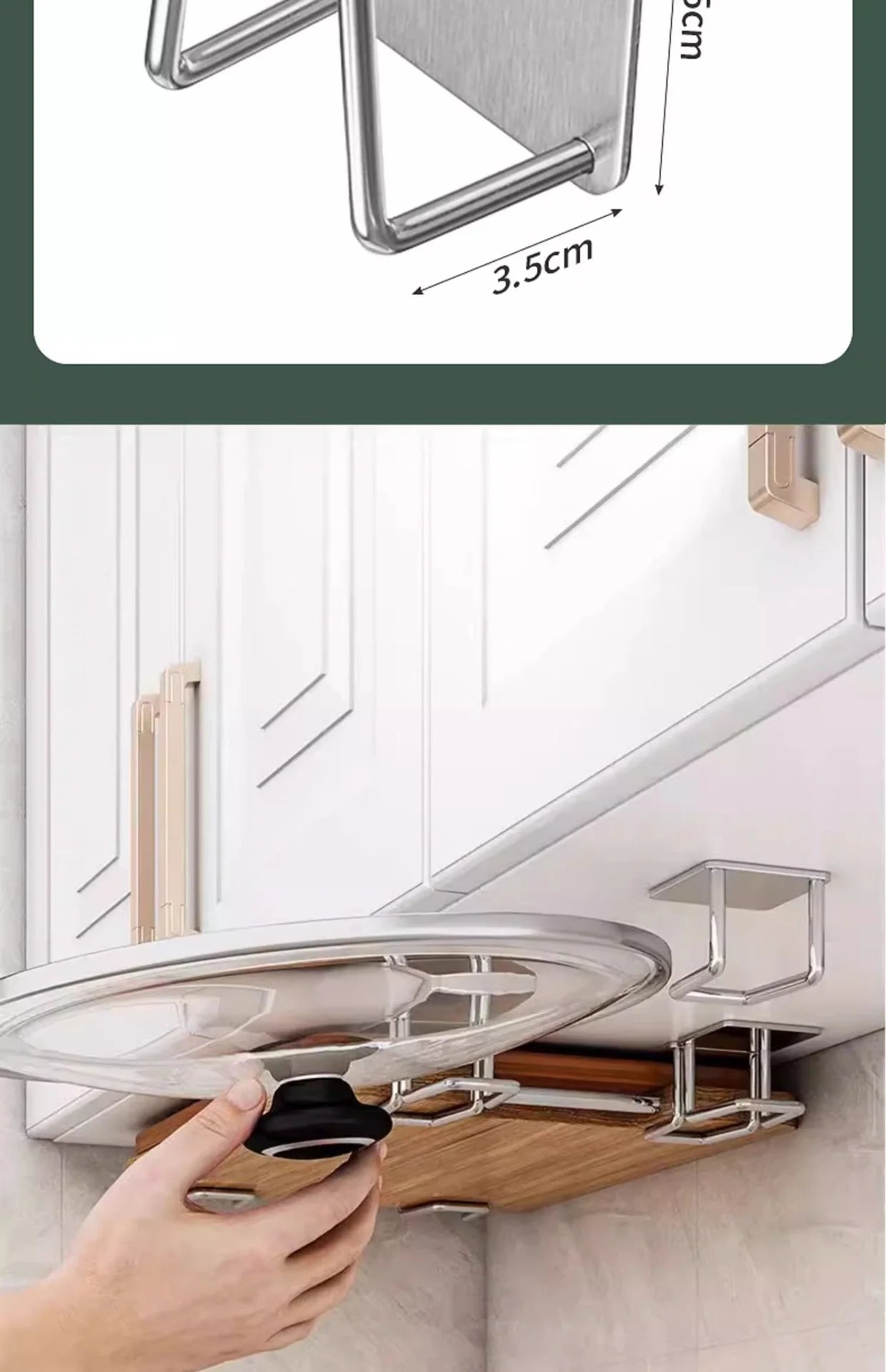 Kitchen Non Perforated Stainless Steel Storage Rack, Wall Mounted Pot Cover Rack, Cabinet Bottom Cutting Board Storage Rack