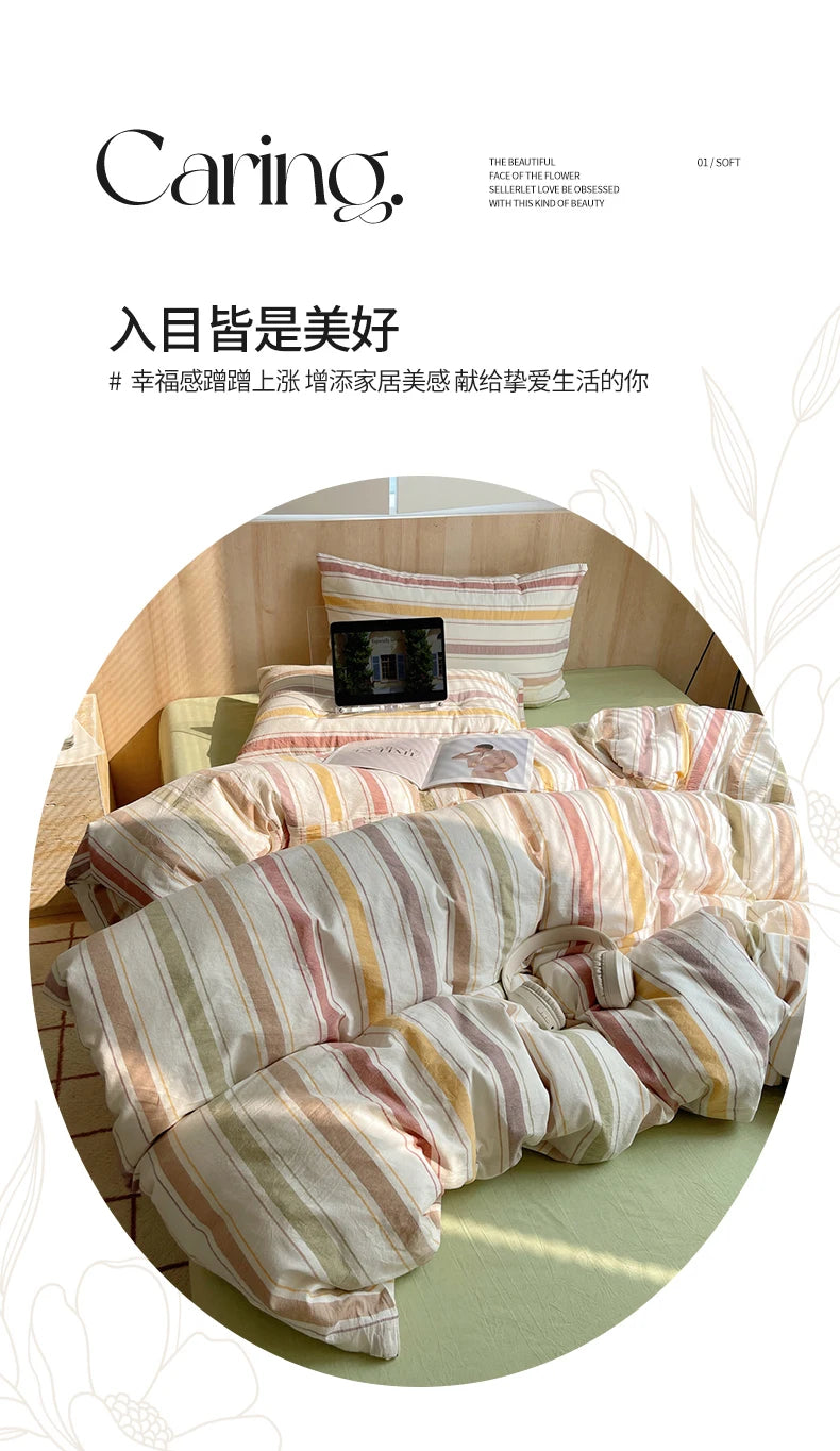 100% cotton Soft Bedding Set Stripe Printing Duvet Cover with Pillow Case Bedclothes Bedspread Pillowcases Comforter Sets
