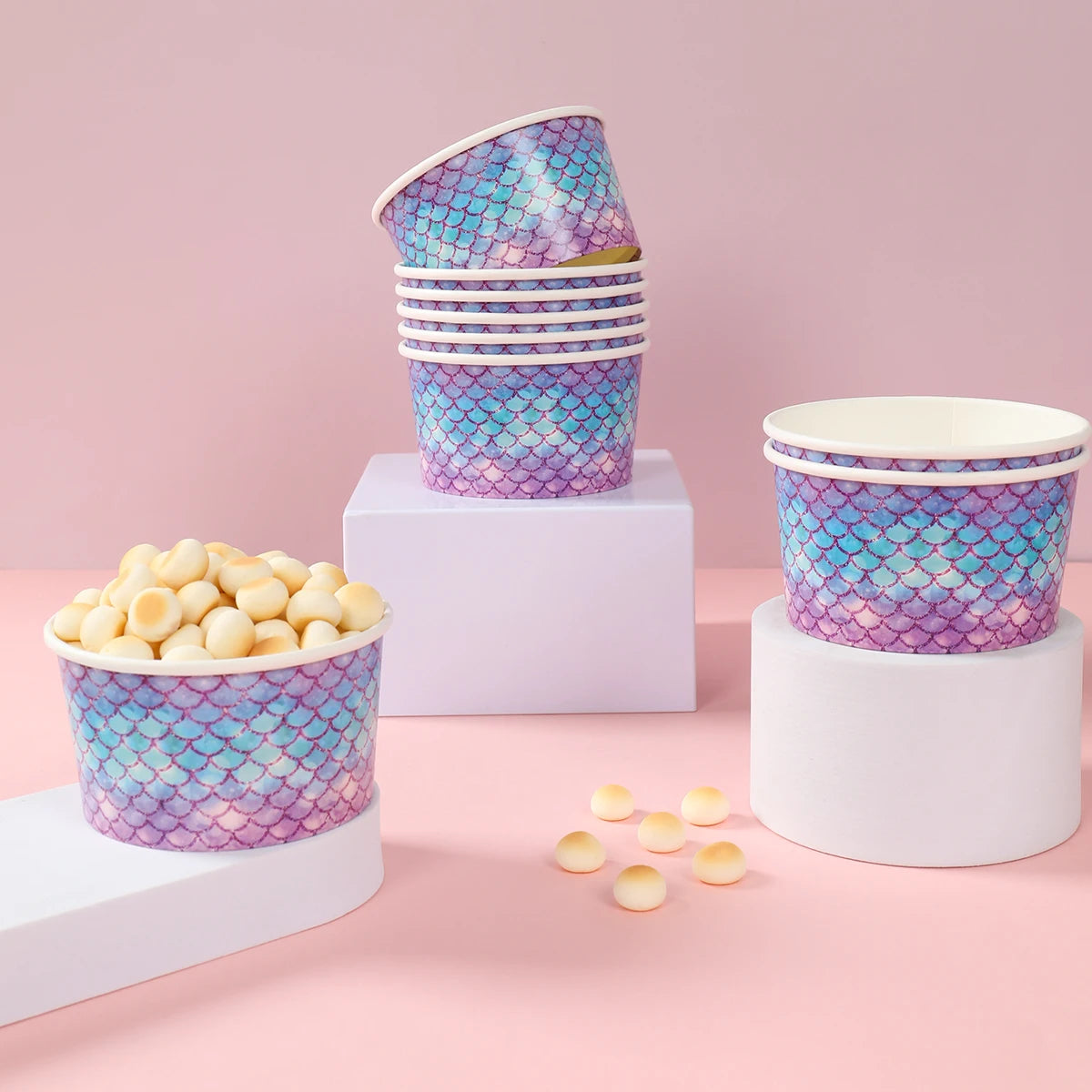 10pcs Mermaid Paper Snack Bowls Disposable Dessert Food Paper Cups Birthday Party Supplies Mermaid Theme Birthday Party Decors