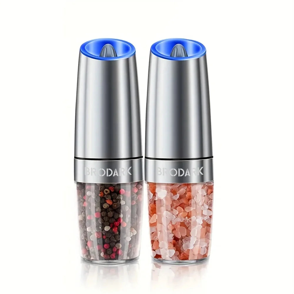 1/2pcs Gravity Electric Salt And Pepper Grinder Set, Battery Powered LED Light One HandAutomatic Operation