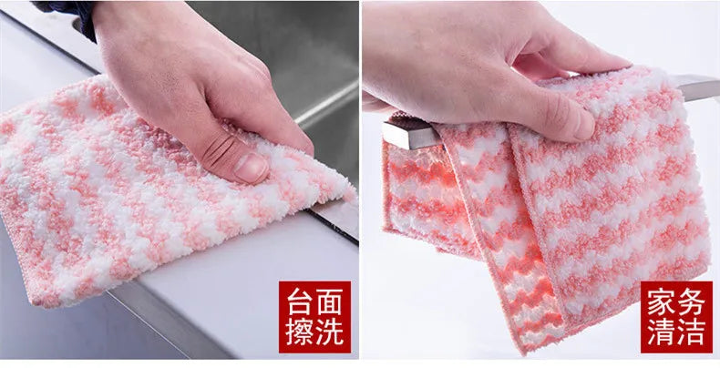 Coral Fleece Dishcloths Thickened Kitchen Cleaning Towel Absorbent Non-stick Oil Microfiber Rag Pan Pot Dish Wipe Cloth