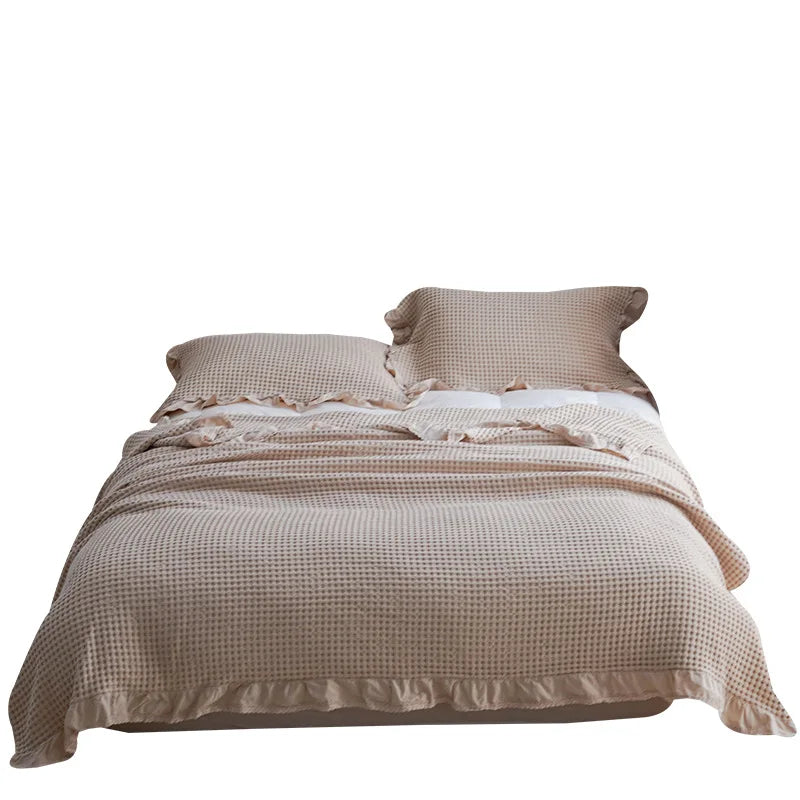 100% Cotton Soft Bed Plaid Home Japenese Knitted Blanket Corn Grain Waffle Embossed Summer Ruffles Warm Plaid Throw Bedspread