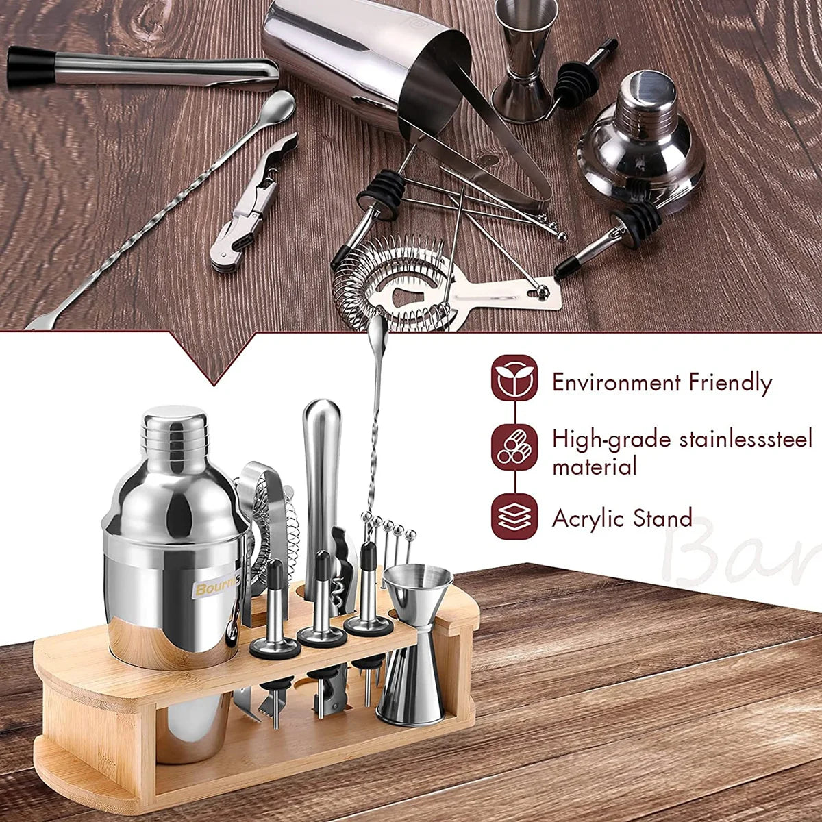 2-25 Pcs/Set Cocktail Shaker Set Mixer Bartender Kit, for Home Bar Party Jigger Tools Drink Martini Boston Cocktail Mixer Shaker