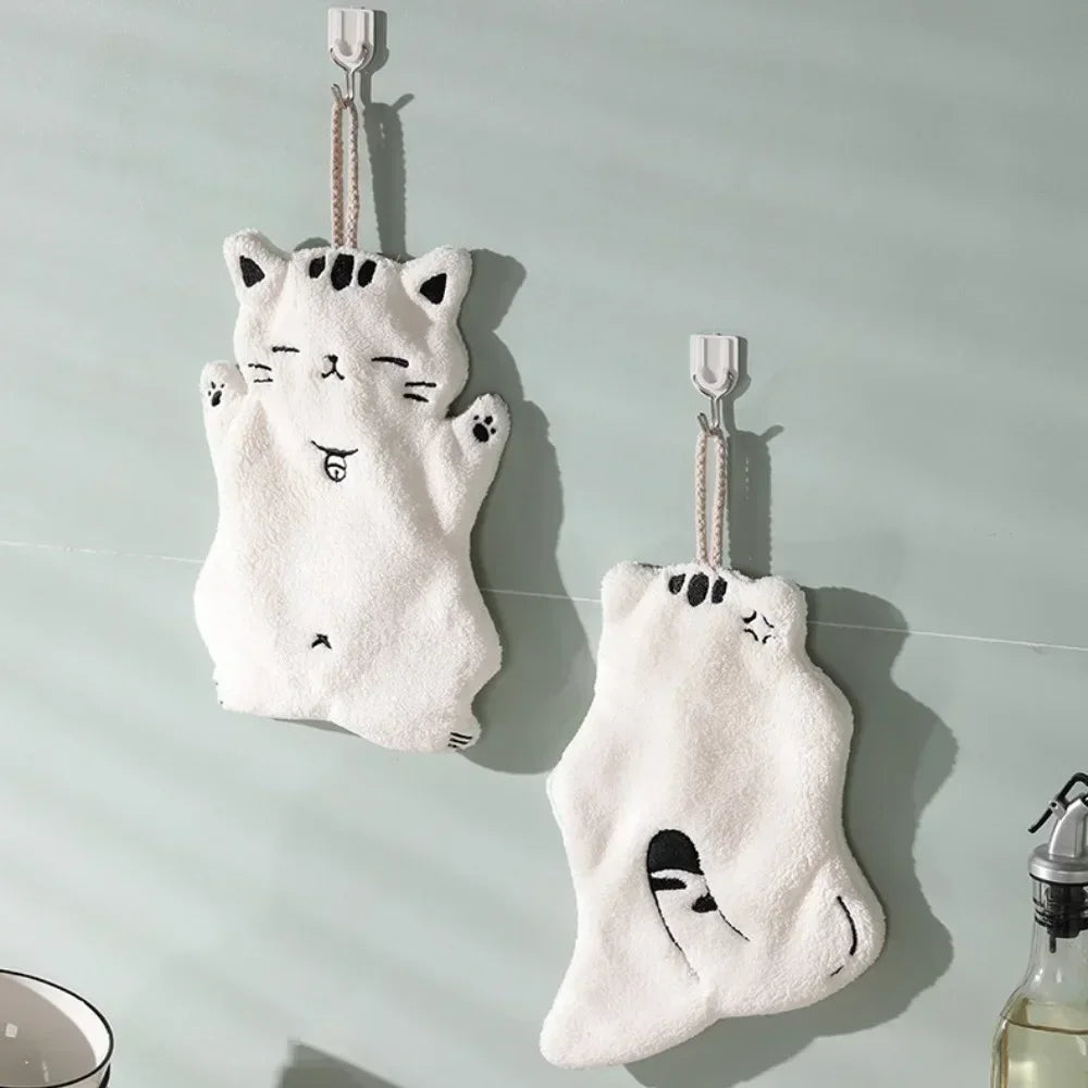 Hanging Hand Towel Home Coral Fleece Hands Towel Kitchen Hanging Washcloth Double-layer Thickened Speed Absorbent Handkerchief