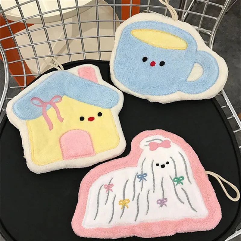 Cartoon Kitty Hand Towel Bathroom Soft Water-absorbing Towel Coral Fleece Handkerchief Hanging Kitchen Washing Hand Cloth Rag